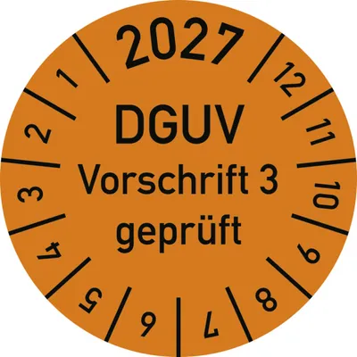 Produktbild von Dreifke® Prüfplakette 2027 DGUV Vorschrift 3 , Dokumentenfolie, Ø 30 m...