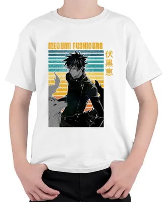 Produktbild von Megumi Fushiguro Jujutsu Kaisen Shikigami Geisterhunde Vintage Kinder T-Shirt, Weiß, 152