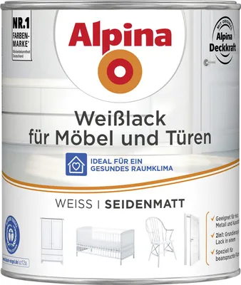Produktbild von Alpina Weißlack für Möbel & Türen 750 ml weiß seidenmatt