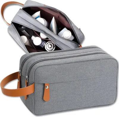 Produktbild von EDIBAZZAR | Graue Kosmetiktasche für Herren, geräumiger Reiseorganizer