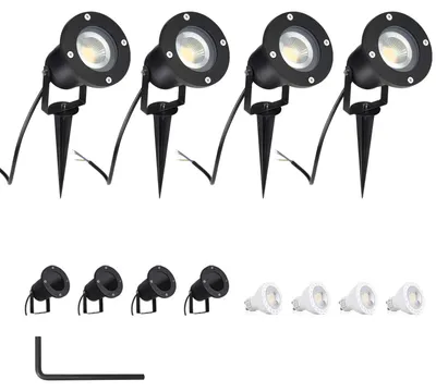 4er-Set GU10 LED-Tuinspots, 5 W, 4000 K, IP65, inkl. Lampen, Erdspieß