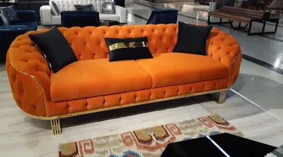 Obrázok produktu pre Štýlová 3-miestna pohovka Chesterfield Oranžová farba Moderný nábytok do obývačky JVmoebel