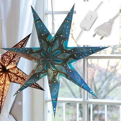 Produktbild von Deko Papier Stern blau beleuchtet E14 Sockel Party Weihnachten Geburtstag