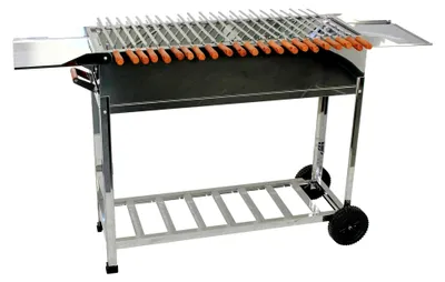 Produktbild von Familien Grill Mangal mit Rollen und Kasan Halter, wahlweise mit oder ohne 22 Edelstahlspieße