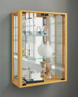 Produktbild von VCM Wandvitrine Hängevitrine Glasvitrine Wand Schaukasten Vitrine Glas Udina Spiegel Buche