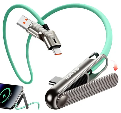 Produktbild von 2-in-1 Halterungs Ladekabel USB-C – Unsichtbarer Ständer mit Dual-Head Design | 240W seitliches Ladegerät für Mobiltelefone