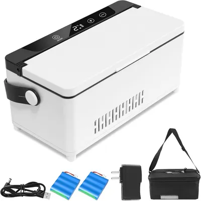 Produktbild von Tragbarer Insulin Kühlschrank, 2–8°C, LED Touch Display, 2x 13600mAh Akku, USB-C, flüsterleise, inkl. Tasche für Reise und Zuhause