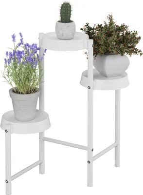 Produktbild von Relaxdays Pflanzenständer, 3 Ablagen, Metall & Kunststoff, HxBxT: 61 x 55 x 30 cm, Innenbereich, Blumenständer, weiß