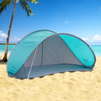 Produktbild von XL-Pop-Up-Strandmuschel – Strandzelt für 2-3 Personen – Sonnen- und Windschutz - UV-Schutz 50+ selbstaufstellend inkl. Tragetasche (Wagerechte Liegerichtung)