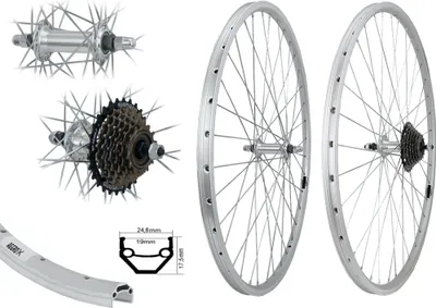 Produktbild von Aggro-X 28 Zoll Laufradsatz Hinterrad+Vorderrad Silber Hohlkammer 19-622 + 7-Fach Shimano Zahnkranz