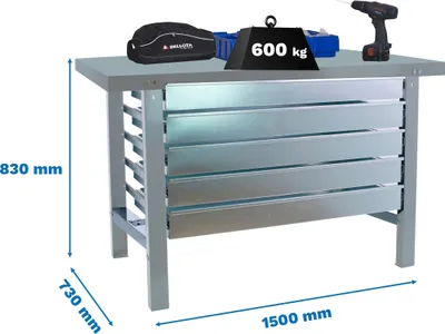 Produktbild von Werkbank mit Parafuses SIMONWORK BT6L METAL 5BOX 1500x735 CINZA