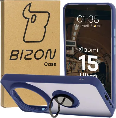 Produktbild von Handyhülle mit Fingergriff für Xiaomi 15 Ultra, Bizon Case Hybrid Ring, getönt mit dunkelblauem Rahmen