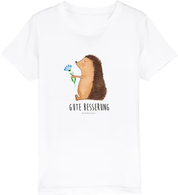 Produktbild von Mr. & Mrs. Panda Kleinkinder T-Shirt Igel Blumen 5-6 Jahre (110/116) - Weiß - Geschenk, Gute Besserung, Lustige Sprüche, Kinder, Kindershirt, Krankenhaus, Krankheit, Bio