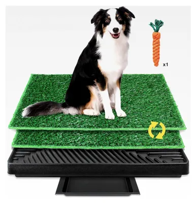 Produktbild von Hundetoilette für Balkon, Trainingsunterlage mit 2 Hunde Pinkelmatten und Auffangschale für Innen und Außen, 63 X 51 cm