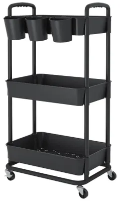 Productafbeelding van 3-laags Opbergtrolley met extra hangbekers en vergrendelbare wielen