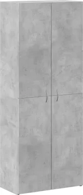 A tall, narrow cabinet with a concrete-like finish and two doors.