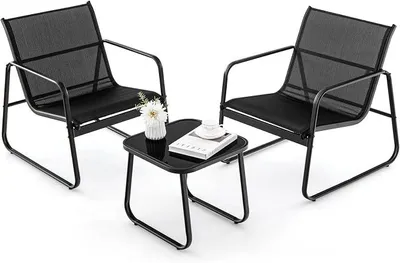 Imagen del producto de Conjunto de muebles para balcón, fabricado con tejido transpirable. Incluye 2 sillas y una mesa, ideal para terraza o balcón. Color: