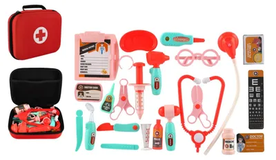 Image de Kit de docteur avec accessoires en tissu/plastique, dans une mallette en tissu