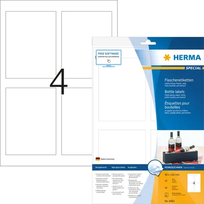 Produktbild von HERMA - Flaschenetikett 8882 90x120mm A4 glänzend weiß 40 Stück