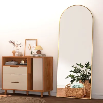 Immagine prodotto di Specchio a figura intera, 165 x 60 cm, rettangolare, in lega di alluminio dorato, da appendere o appoggiare