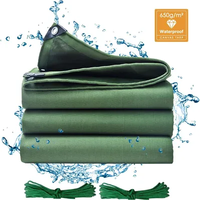 Produktbild von Canvas-Abdeckplane - Plane/Gewebeplane - 650 g/m² Extra robust - Wasserdicht - UV- & reißfest - 3 x 3 m - Grün