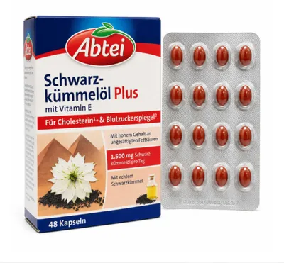Zdjęcie produktu dla Abbey Black Cumin Oil 48 kapsułek 34g