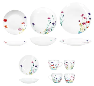 Produktbild von 30tlg Kombiservice Marie Porzellan 6 Personen Tassen Untertassen Teller Blumen