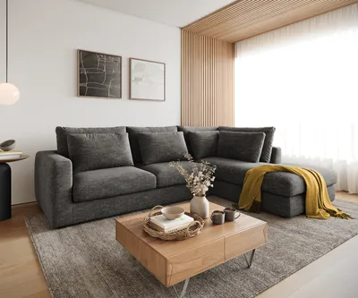 Produktbild von DELIFE Ecksofa Isla 330x225 cm Chenille Anthrazit Ottomane rechts