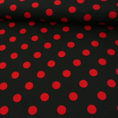 Produktbild von Polyester Meterware Punkte groß schwarz rot 150cm