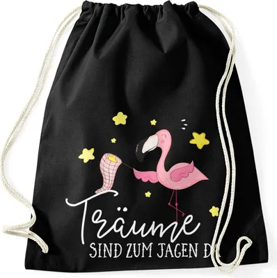 Produktbild von Turnbeutel Flamingo Träume sind zu jagen da Moonworks® schwarz unisize