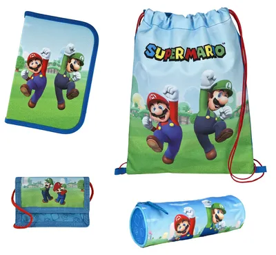 Produktbild von Schul-Zubehör 4-teiliges Set für Super Mario Schulranzen Export (Federmappe, Schlamper, Turn- und Geldbeutel)