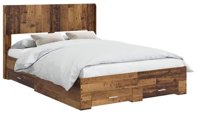 Image de vidaXL Sommier avec rangement et tête de lit en bois recyclé 120 x 190 cm