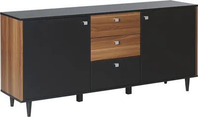 Zdjęcie produktu dla BELIANI Komoda czarna z ciemnym drewnem drewniana szafka 3 szuflady drzwiczki meble do salonu