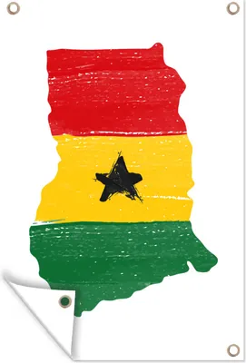 Produktbild von MuchoWow® 60x90 cm Outdoor-Poster Gartendeko Sichtschutz Garten Poster für den Garten  Ghana - Flagge - Karte