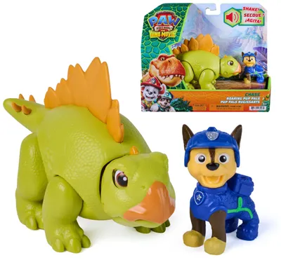 Produktbild von PAW Patrol : Der Dino Film, Roaring Pups, Chase-Figur & brüllender Stegosaurus-Dino, Batterien erforderlich, 320 g