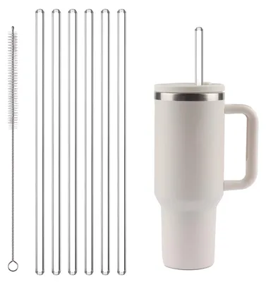 Productafbeelding van Set van 6 herbruikbare transparante drinkrietjes van 30 cm met borstel
