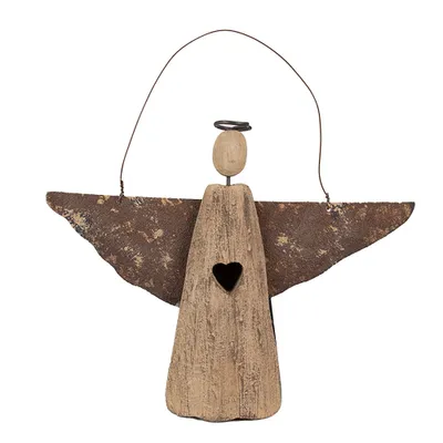 Image de Clayre & Eef Pendentif décoratif Ange 14 cm Bois brun