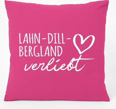 Produktbild von Huuraa Kissen Lahn-Dill-Bergland verliebt 40x40cm mit Füllung Fuchsia Baumwolle Dekokissen Geschenkidee