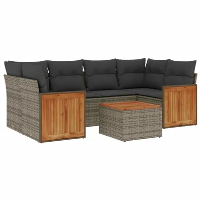 Produktbild von vidaXL 7-tlg. Garten-Sofagarnitur mit Kissen Grau Poly Rattan