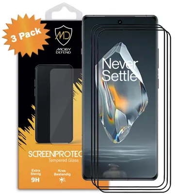 Productafbeelding van 3-Pack MobyDefend Screenprotectors - Geschikt voor  OnePlus 12R  -  Screensaver Met Zwarte Randen - Gehard Glas