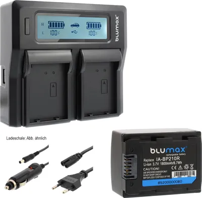 Produktbild von 1x Akku + Lader für Samsung BP-210R HMX-H300BN, H300BP,   H400BP 1800 mAh