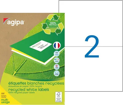 Produktbild von Etikety univerzálne recyklované 210x148,8mm Agipa A4 100 hárkov