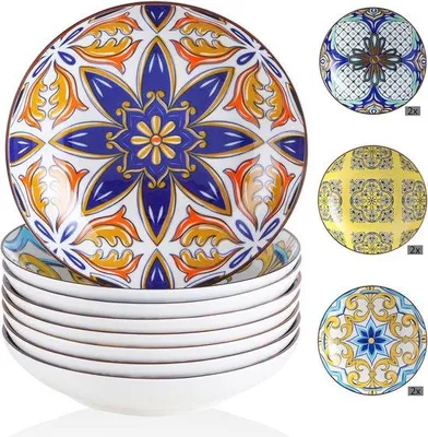 Produktbild von Famanu Suppenteller Set - 8-teilig Buntes Porzellan Ø 21 cm
