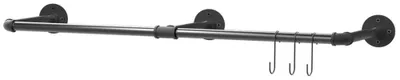 Produktbild von Industrielle Rohr Kleiderstange - Wandmontierte Garderobenstange - Eisen Metall - Belastbar bis 30 kg - Platzsparender Kleiderständer - Schwarz