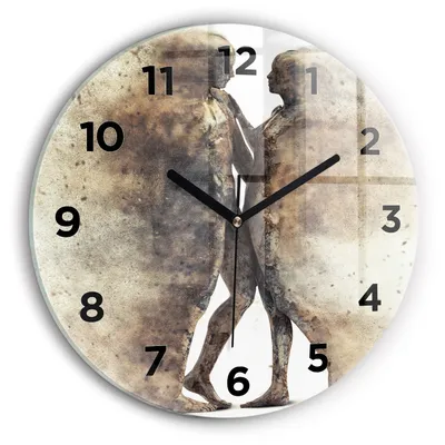 Produktbild von Wallfluent Wanduhr – Stilles Quarzuhrwerk - Uhr Dekoration Wohnzimmer Schlafzimmer Küche - Zifferblatt - schwarze Zeiger - 30 cm - Abstrakte Sandmenschen