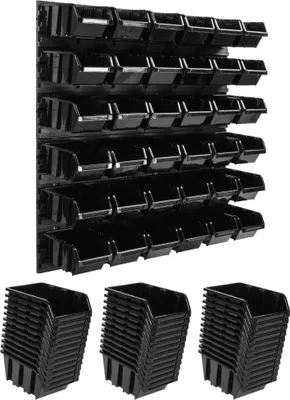 Obrázok produktu pre Nástenná polica na úložný systém 772 x 780 mm | 36 ks. Box | Stohovacie boxy Hromadný regál Otvorené úložné boxy | Extra silné stenové panely | Rozšíriteľný regál | Dielenský regál Dielenský nástenný regál Bezšroubový regál
