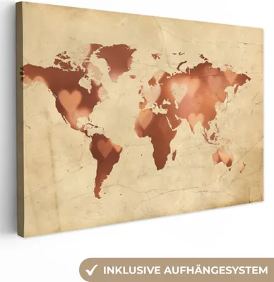 Produktbild von OneMillionCanvasses® - Leinwandbilder - 140x90 cm, Weltkarte - Marmor - Herz, Wandbilder Kunstdruck Wanddekoration