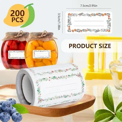 Obrázek produktu pro Sada 200 samolepicích štítků – na zavařovací sklenice, nádoby na koření a láhve – štítky na marmelády, omáčky a uchovávání potravin