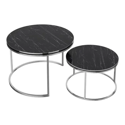 Immagine prodotto di In And OutdoorMatch tavolino Jared - set di 2 - rotondo - marmo nero e argento - truciolato e metallo - design elegante
