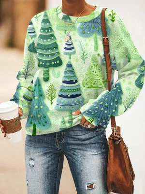 Produktbild von ASKSA Damen Weihnachtspullover Lustig 3D Drucken Weihnachten Sweatshirt Langarm Print Rundhals Niedlich Kapuzenpullover Weihnachtspulli Damen Xmas Pullover,A Gruen,3XL